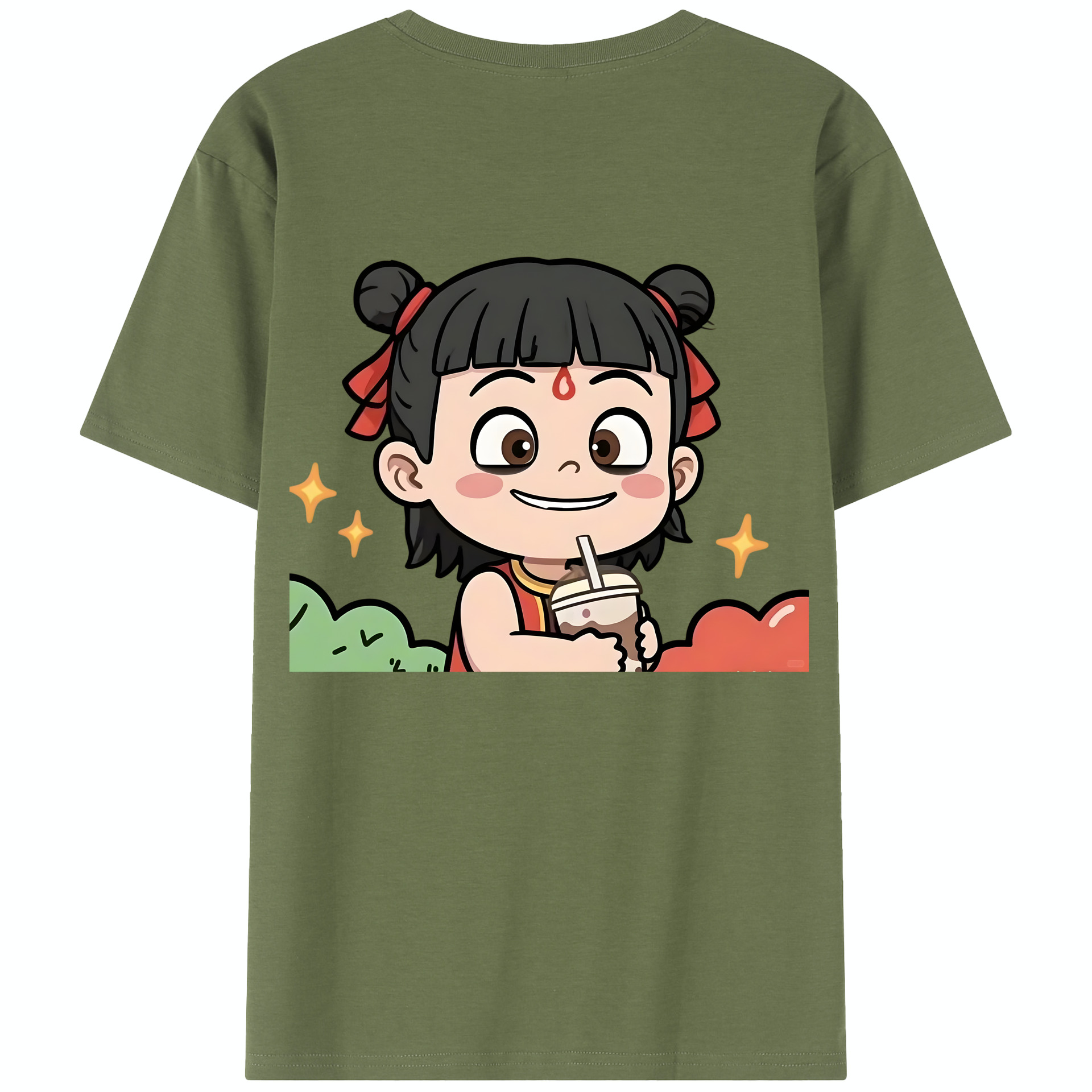 （画像用） Ne Zha 2 ナタ 魔童の大暴れ 綿100％半袖Tシャツ（背面プリント）